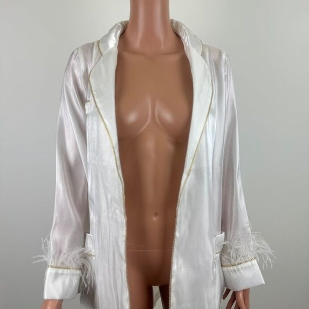 La’ Ros Gold Thread Feather Accent Sleeves Sleep Bath Robe Dressing Gown Small - Picture 13 of 14